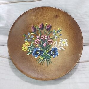 Vintage Reuge Floral Painted Wooden Musical Rotating Plate Love Story Swiss Made